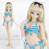 Q95．【SS42】DD Sexy Bikini Swimsuit Set（M～Dy Bust）# Stripe Deep Blue